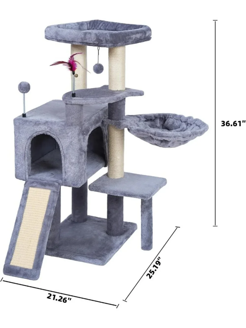 Cat Tree with Scratching Toy & Ball - Activity Center Tower Furniture, Grey